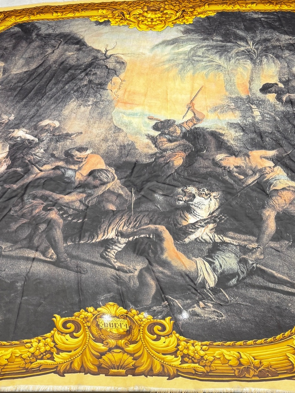 Gianfranco Ferré Black and Gold Baroque Crest Scarf